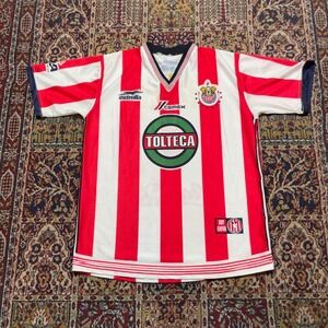 VTG 1997/98 Chivas Guadalajara Soccer Jersey Estrella Red White Striped Mens XL